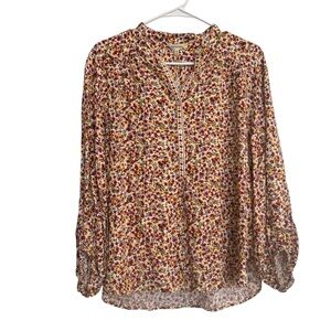 Max Studio Women’s Floral Blouse Size S Shirt Red 1/4 Button Down